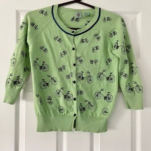 Anthropologie HWR bicycle green cardigan sweater M